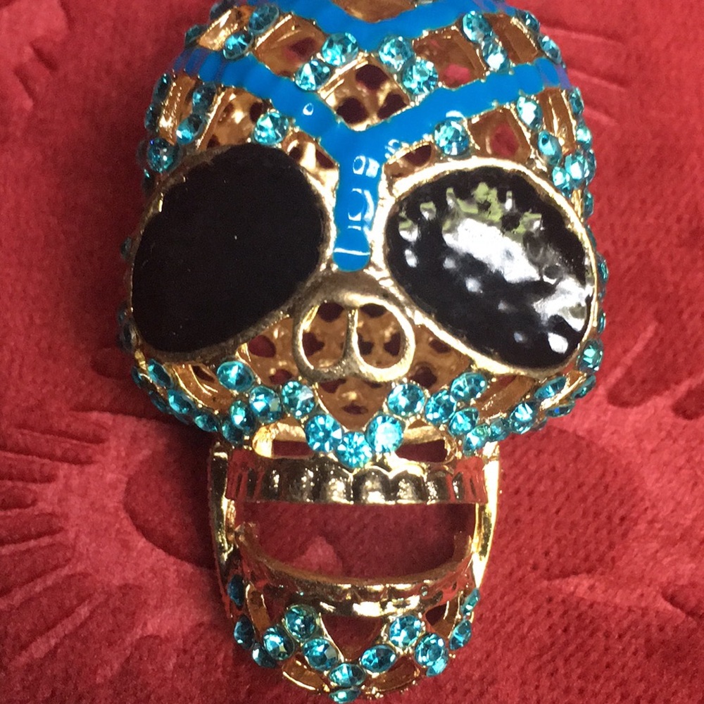 Blue Rhinestone Skull Necklace - Picture 5 of 15